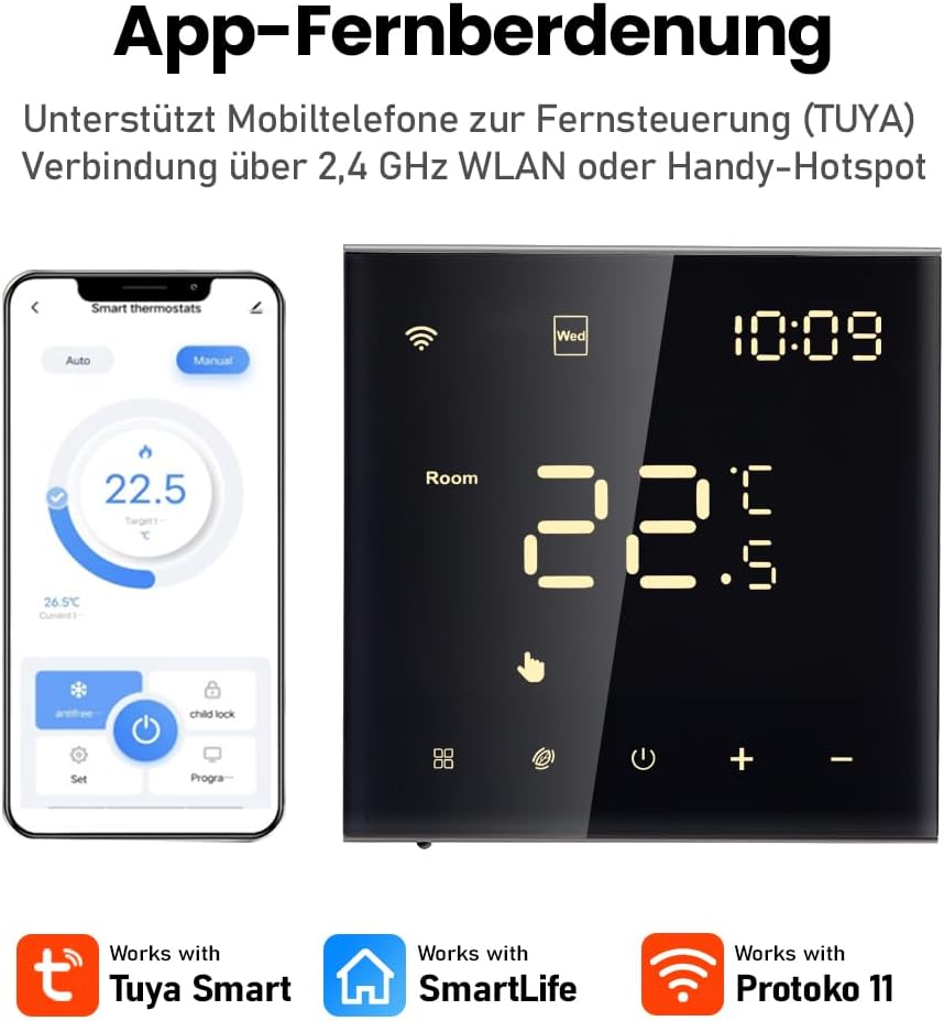 Irishom WiFi Thermostat mit Wasser Fussbodenheizung und Kesselsteuerung,Wchentlich Programmierbar Ra