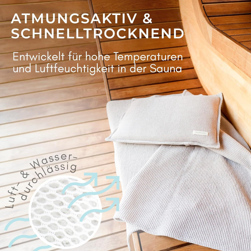 SAUNASOFA® Sauna-Set aus Bio-Baumwolle | Hitzebeständig & waschbar | Made in EU | 1 Sauna-Kissen 40x