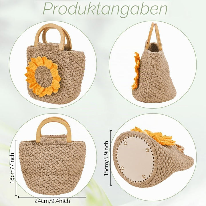 FREEBLOSS Gehäkeltes Sonnenblumen Taschenset Sonnenblumentasche Mit Holzgriff Häkelset Für Anfänger