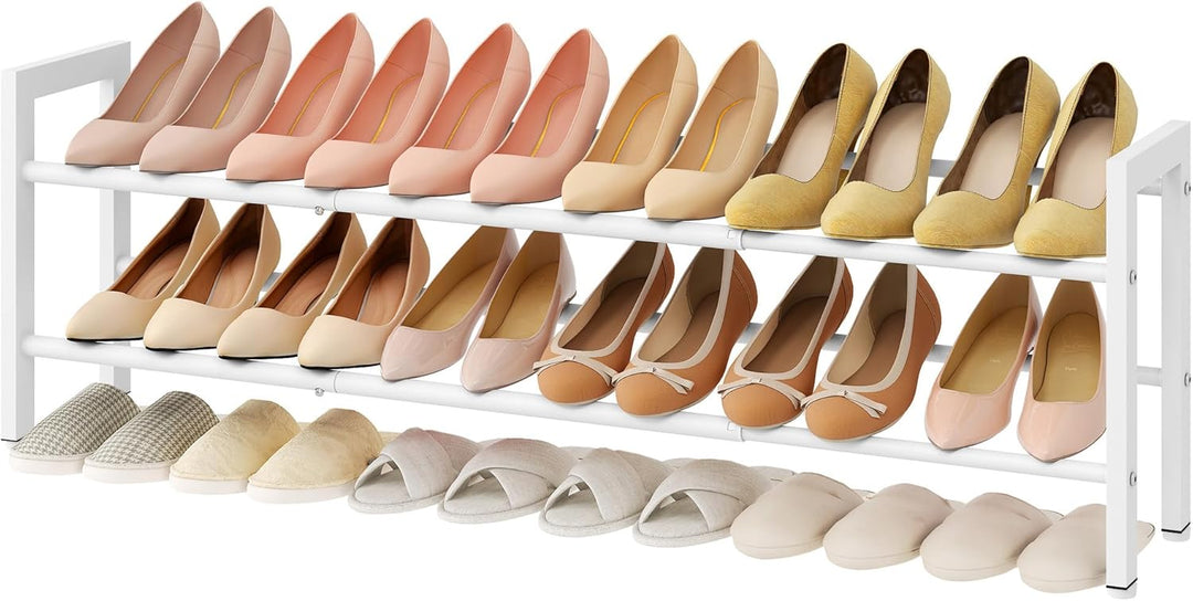 FAVOOSTY 2 Ebenen Schuhregal Metall Ausziehbares Weiss, Verstellbar Platzsparend, Shoes Rack, Robust
