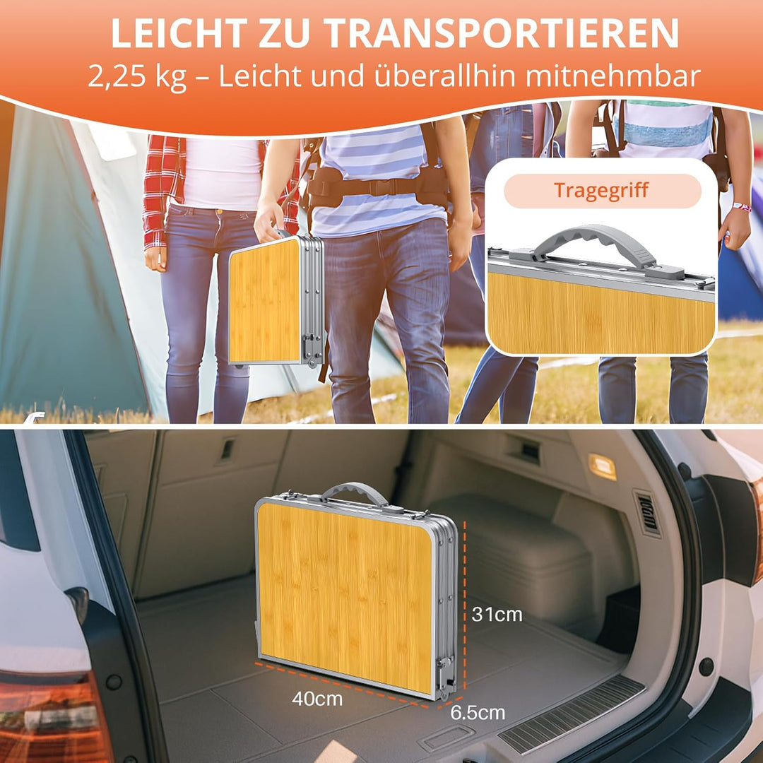 FUNYKICH Campingtisch 58x40cm,tragbarer Aluminium Klapptisch mit 3 Höhenverstellbar(26/48/70cm),Leic