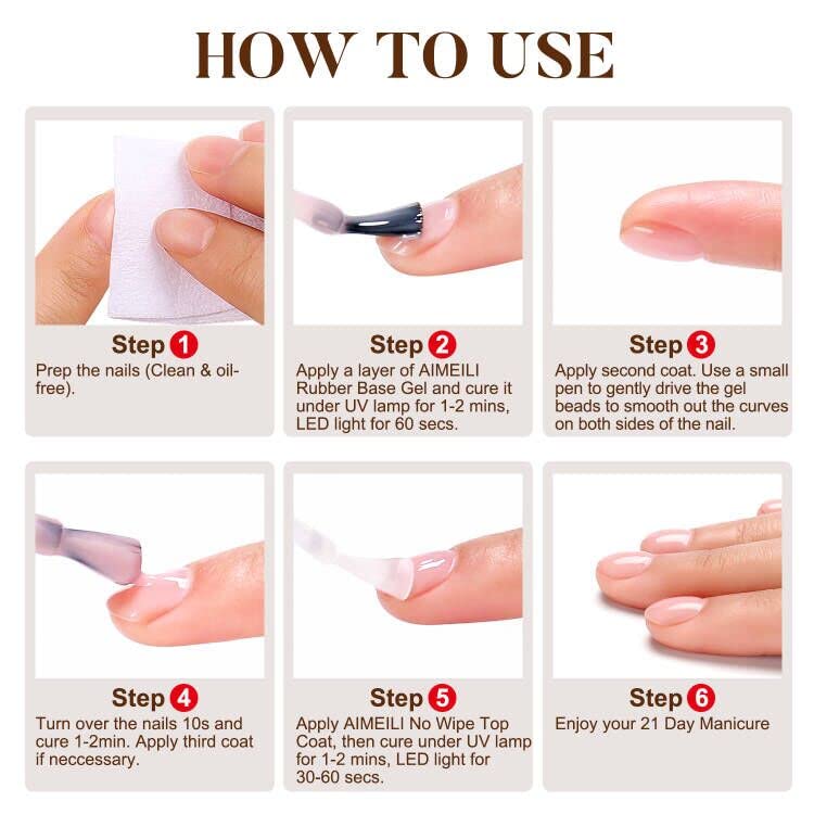 AIMEILI Rubber Base Gel Set 6pcs Rubber Base Coat Soak Off UV LED Nägel Unterlack Gel Nagellack Mani