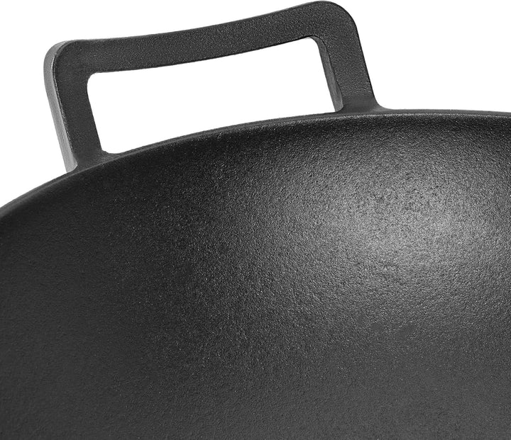 only fire Wok Gusseisen, Ø36cm Wokpfanne mit Griff, Gusseisenpfanne für Weber Gourmet BBQ System, Pa