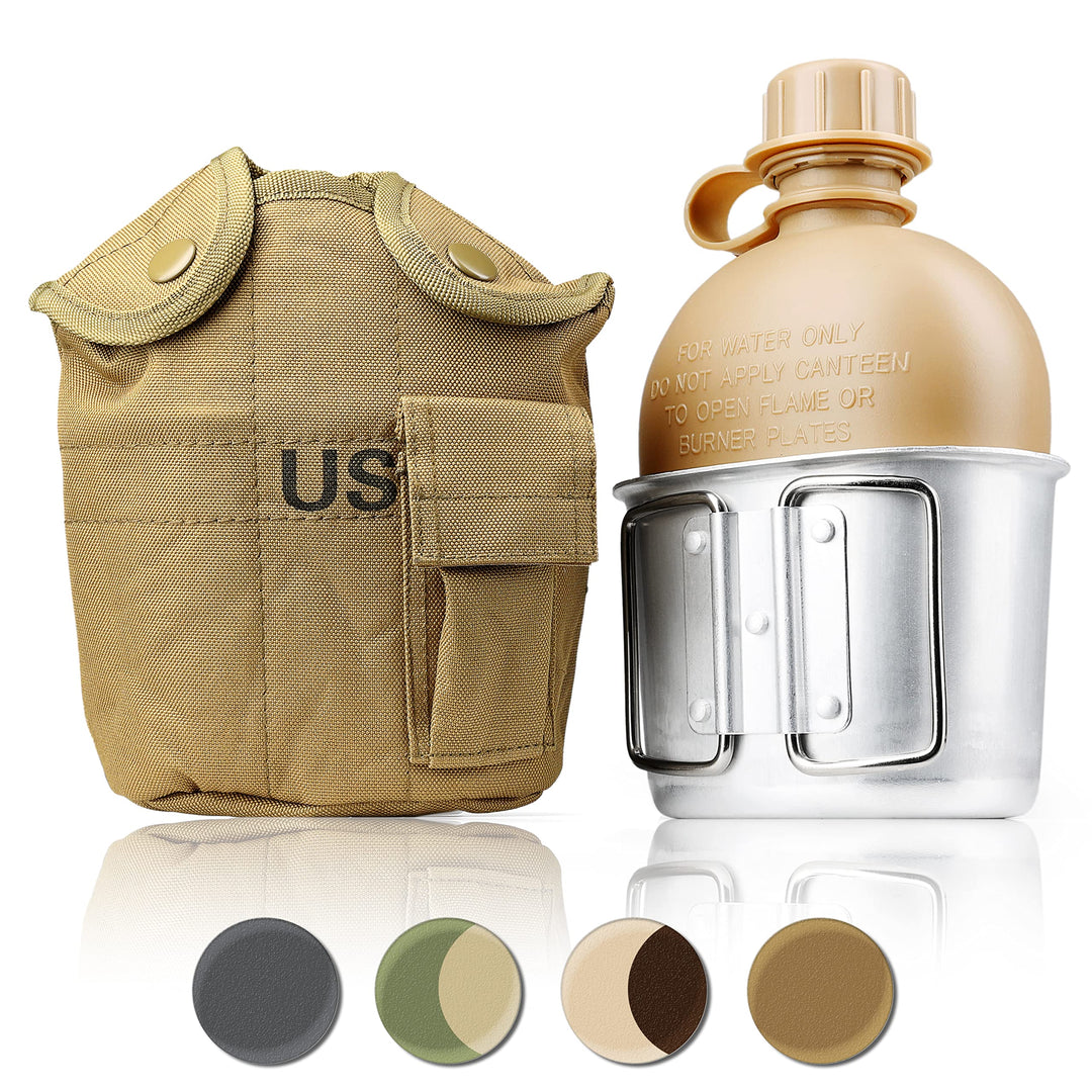 Ganzoo Feldflasche 1 Liter inkl. Trinkbecher (Kochbehälter) aus Aluminium, Bundeswehr-Flasche/Alu Tr