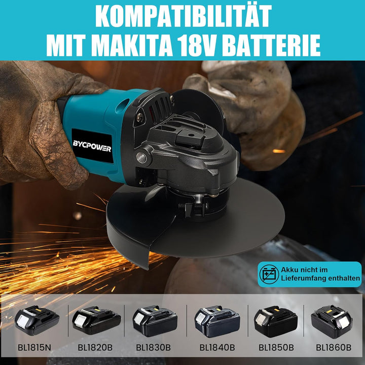 Akku Winkelschleifer 125mm für Makita 18V, 8500 U/min Akku Flex mit 3 Geschwindigkeiten, Kraftvoller