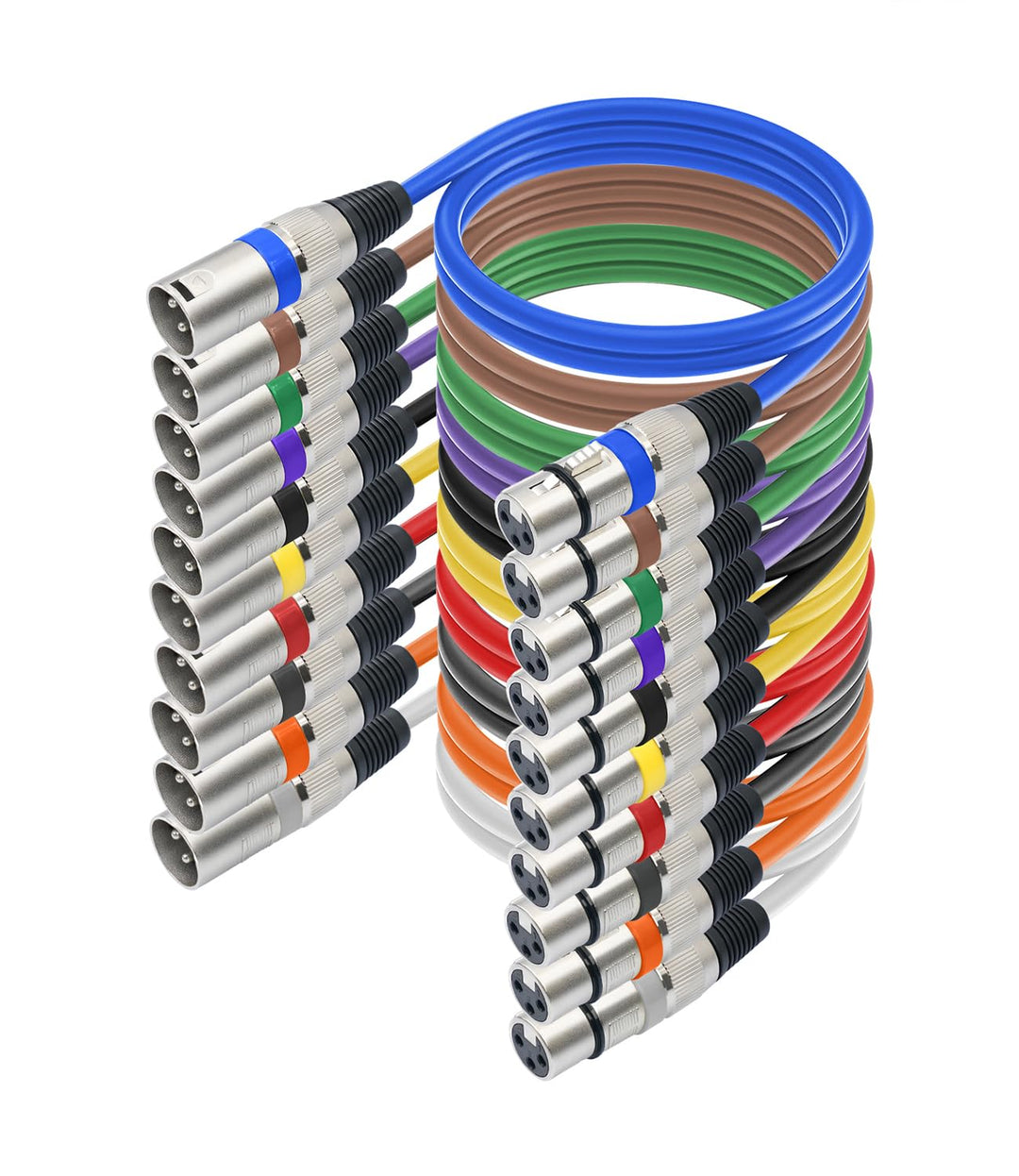 Kixolo 10 Stück XLR Kabel 3m 3-Pin Stecker-Buchse 10 Farben Mikrofonkabel, 3M