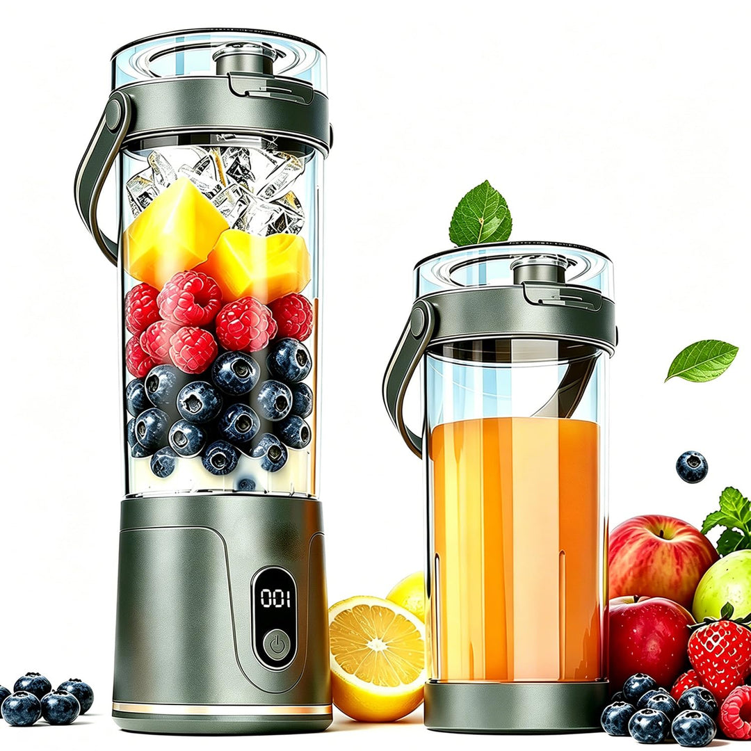 Tragbarer Mixer to go, 600ml Fresh Juice Mixer Flasche Mini Mixer und Smoothie Maker to Go mit 12 Kl