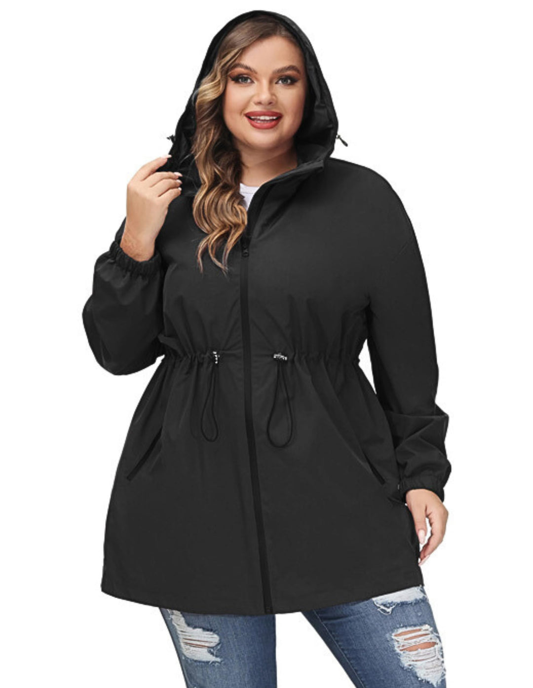 Hanna Nikole Damen Grosse Grösse Regenjacke Leicht Wasserdicht Regenmantel mit Kapuze Windbreaker Sp