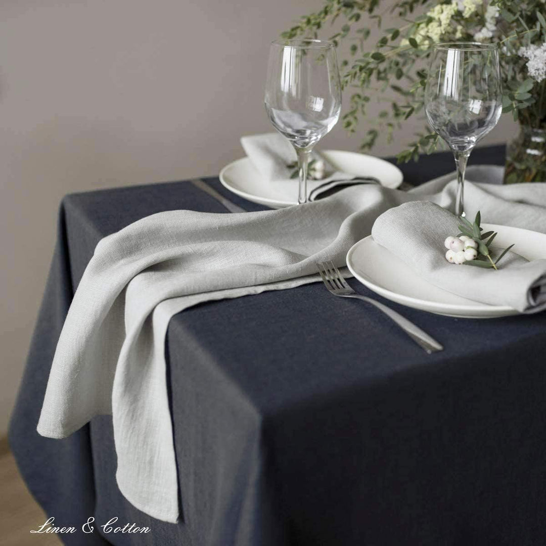 Linen &amp; Cotton Tischläufer Stoff Tischband Tischdeko Hygge 100% Leinen, Hellgrau Grau (40 x 180 cm)