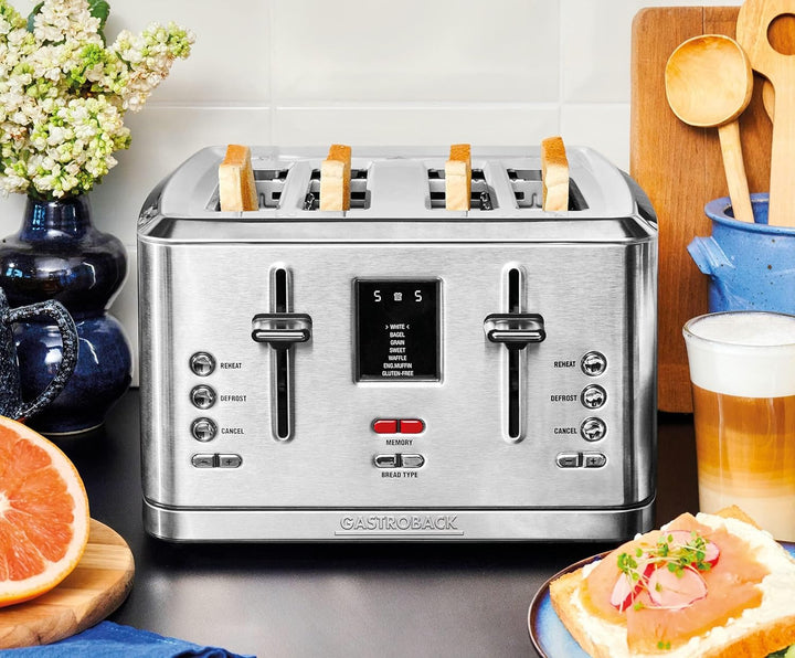GASTROBACK #42396 Design Toaster Digital 4S, 4-Scheiben, intergrierter Brötchenaufsatz, 7 Toastprogr