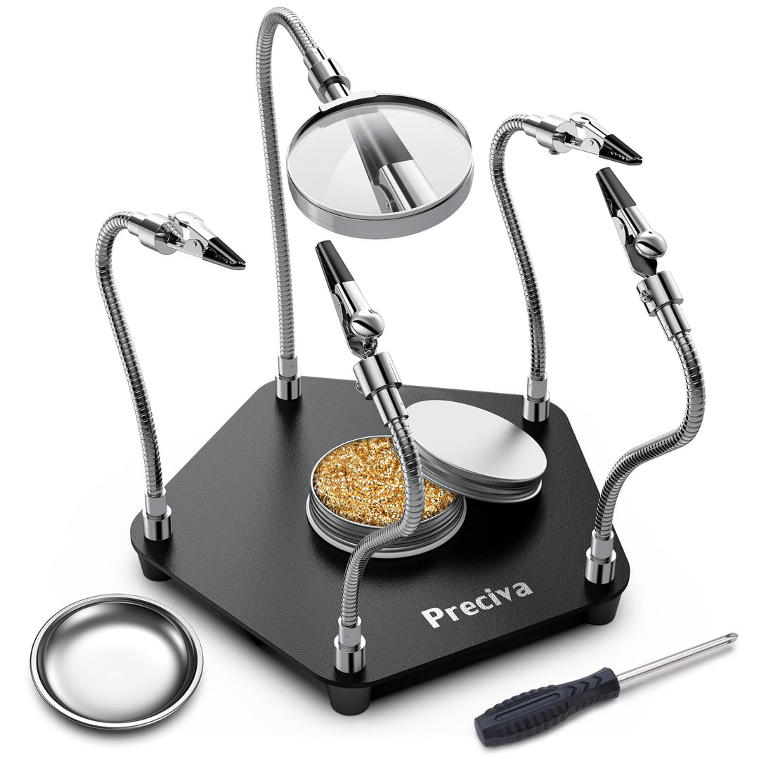Löten Dritte Hand, Magnetische helfende Hände Preciva Löthilfe mit 4 flexiblen Armen und Krokodilkle