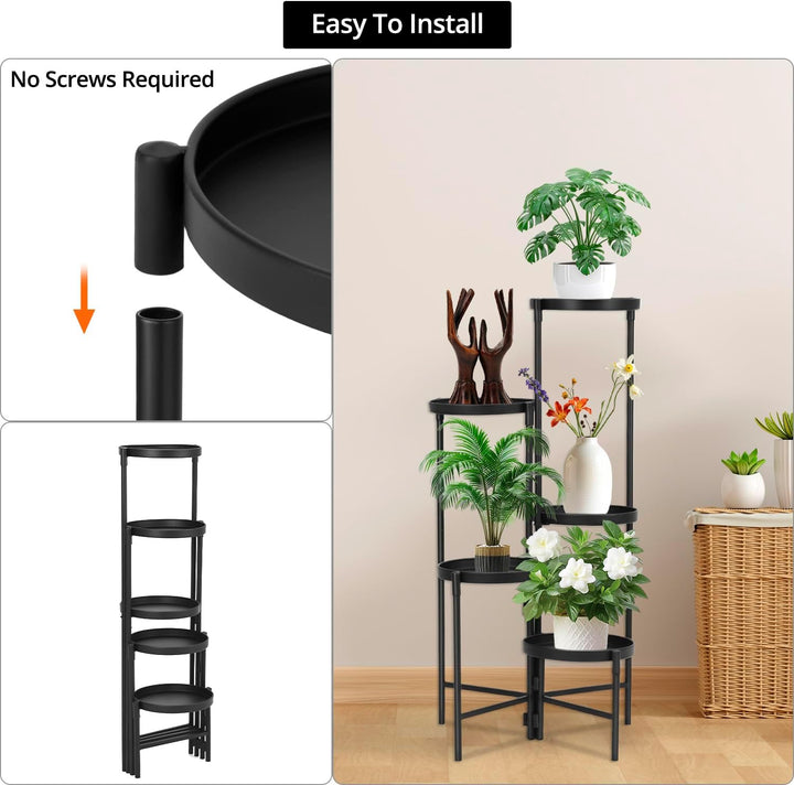 QWORK® 5 etagen pflanzenständer aus metall, blumenständer , pflanzenregal für drinnen und draussen,