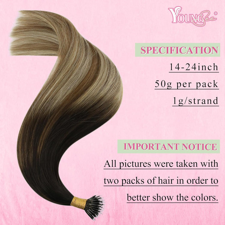 YoungSee Nanoring Extensions Balayage Nanoring Extensions Echthaar 1g Braun Balayage Blond Nanoring