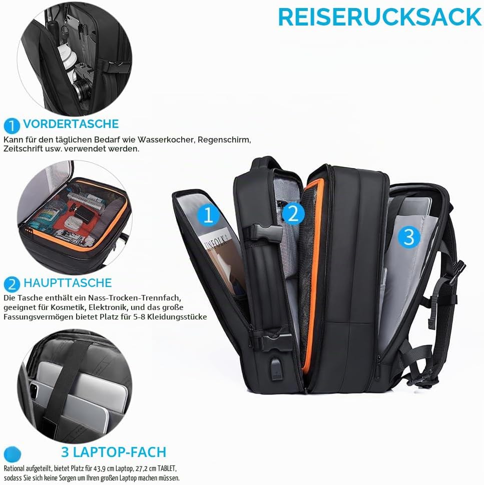 BANGE Reiserucksack, Handgepäck Rucksack Strapazierfähige Convertible Duffle Bag Fit für 17,3-Zoll-L