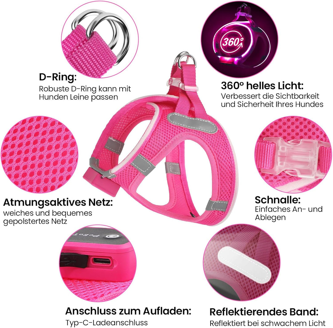 PcEoTllar Hundegeschirr Leuchtend, Leuchtgeschirr LED Aufladbar & Reflektierendes, Beleuchtetes Leuc