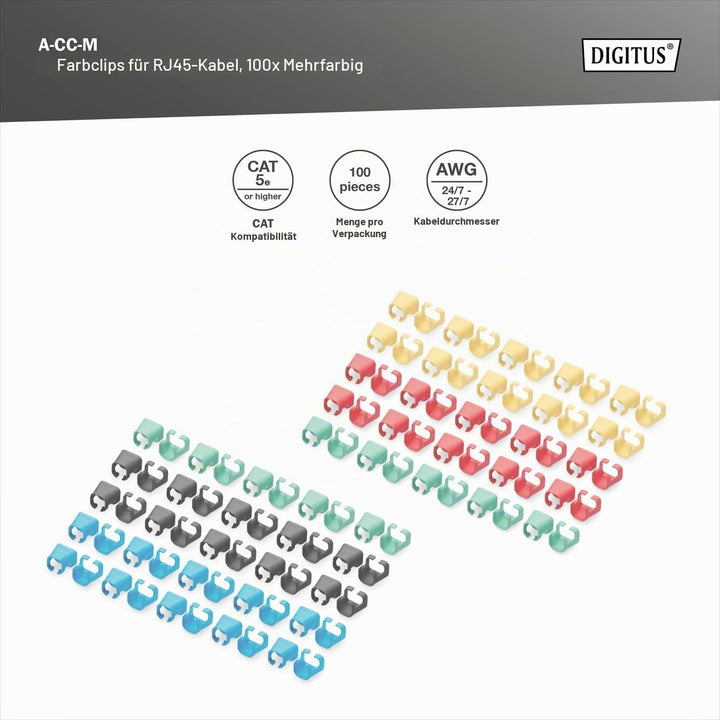 DIGITUS Farbclips für RJ45-Patchkabel - farbliche Organisation von Netzwerkkabeln - zur Verbesserung