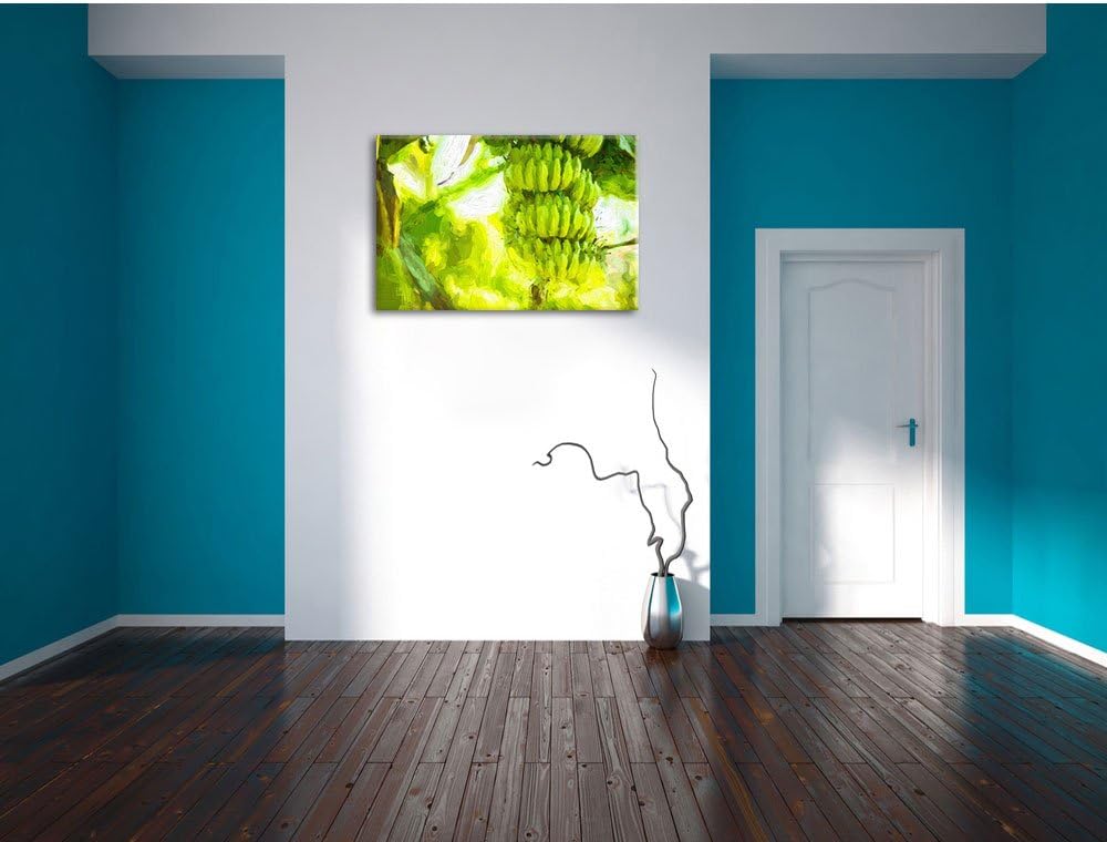 Pixxprint Bananen am Baum / 100x70cm Leinwandbild bespannt auf Holzrahmen/Wandbild Kunstdruck Dekora