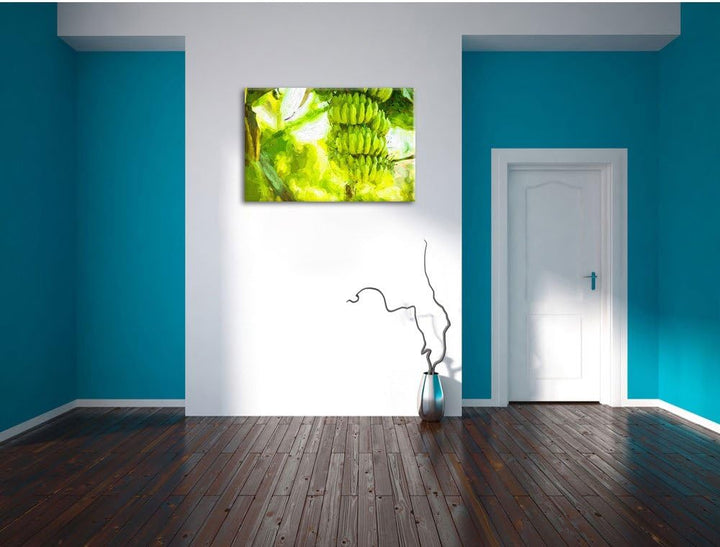 Pixxprint Bananen am Baum / 100x70cm Leinwandbild bespannt auf Holzrahmen/Wandbild Kunstdruck Dekora