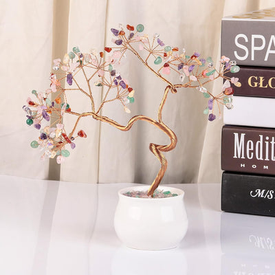 Nupuyai Kristall Baum Feng Shui Edelstein Baum mit Keramische Basis, Glücksbaum, Geldbaum Geschenk,