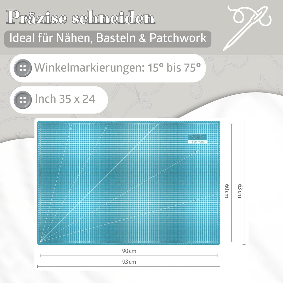 SEMPLIX Schneidematte A1 in Grün, Rosa, Grau, Türkis, Lila. Ideal fürs Basteln, Nähen und Patchworke