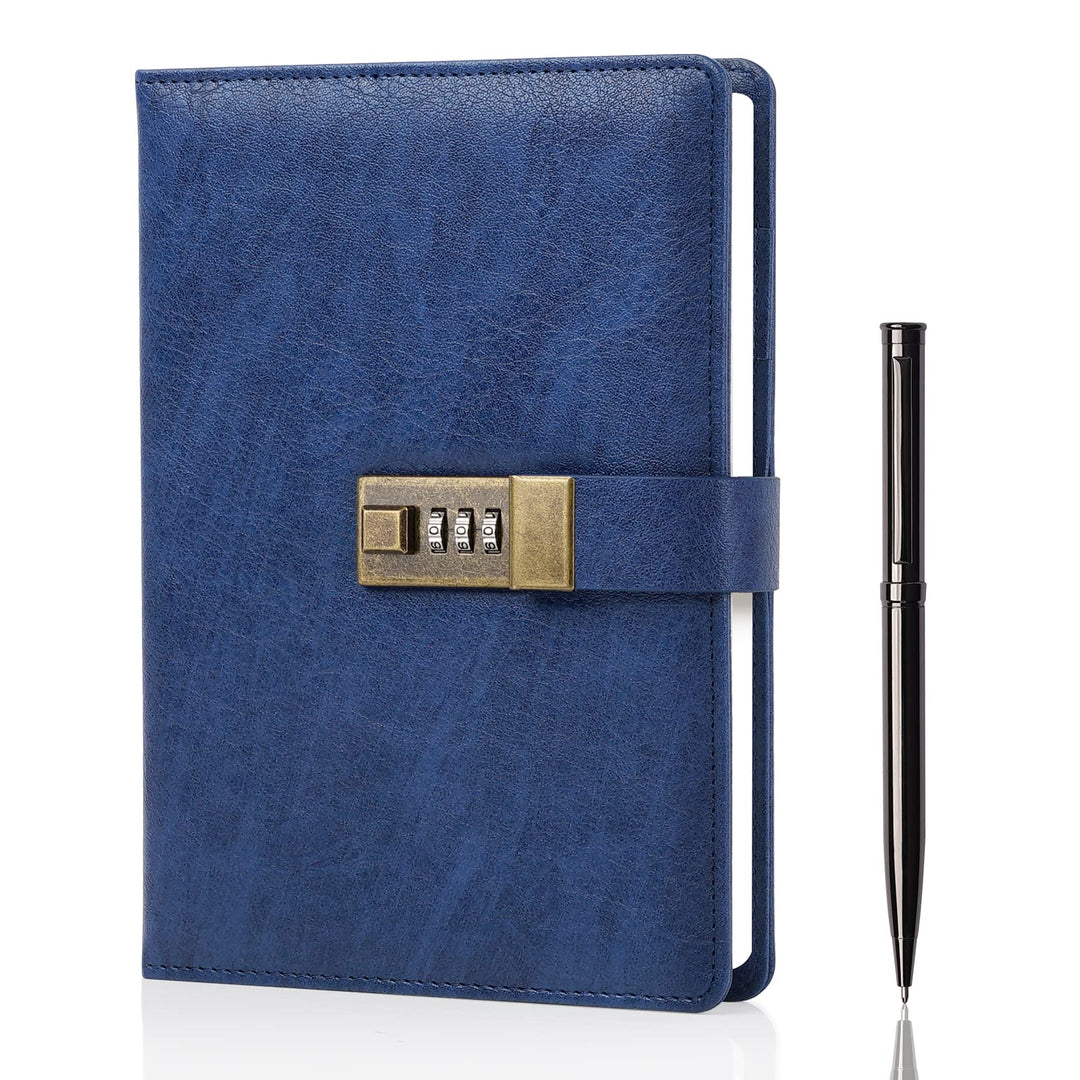 WEMATE Tagebuch mit Schloss, A5 PU Leder Journal mit Schloss 240 Seiten, Vintage Lock Journal mit St