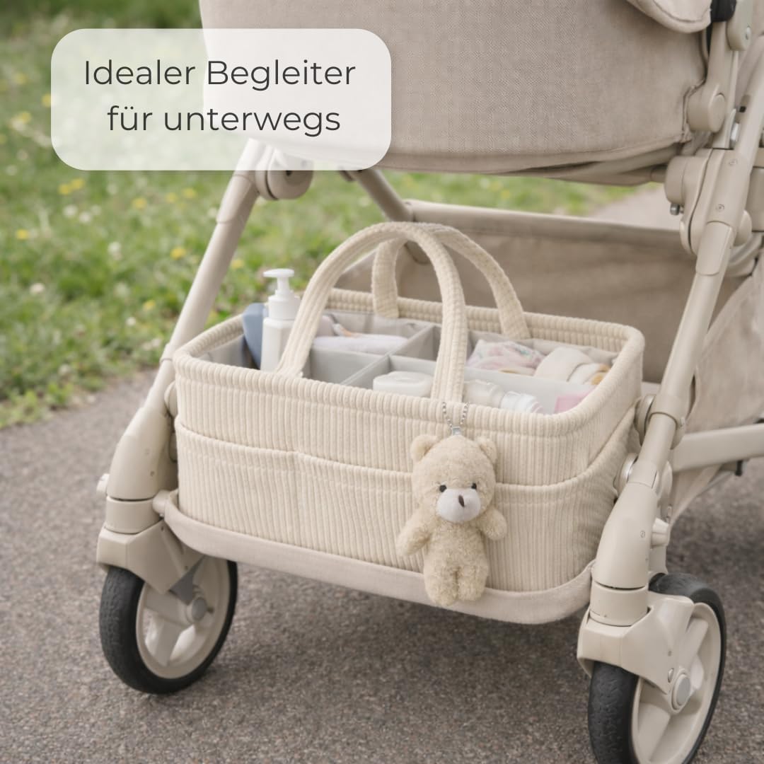 Wickelkorb Cord Beige - Wickelorganizer für Babys – Aufbewahrungskorb für Windeln, Feuchttücher und