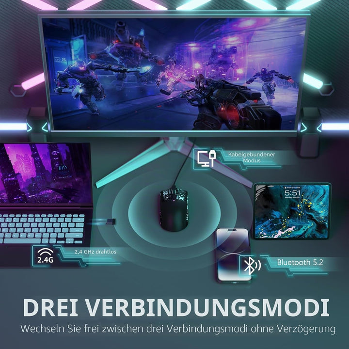 LexonElec x Attack Shark X11 Kabellose Gaming-Maus mit RGB Magnetische Ladestation, PixArt PAW3311-S