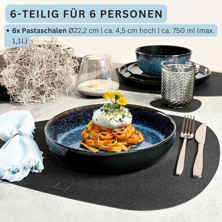 SÄNGER Osaka Steingut Pastaschalen 6 tlg, Nudel Schalen Set 6 Personen Osaka Pastaschalen 6 tlg., Os