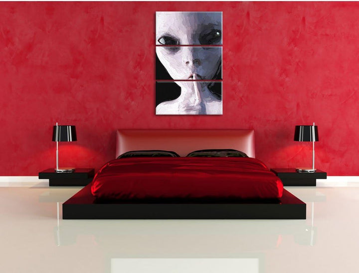 Pixxprint Alien - Nicht reden Kunst als Leinwandbild/Grösse: 3 Teilig (120x80) cm/Wandbild/Kunstdruc