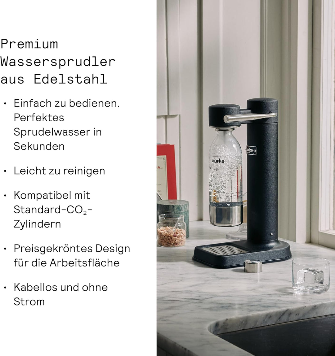Aarke Carbonator 3 Wassersprudler mit Aarke Flasche, Mattschwarz, Mattschwarz