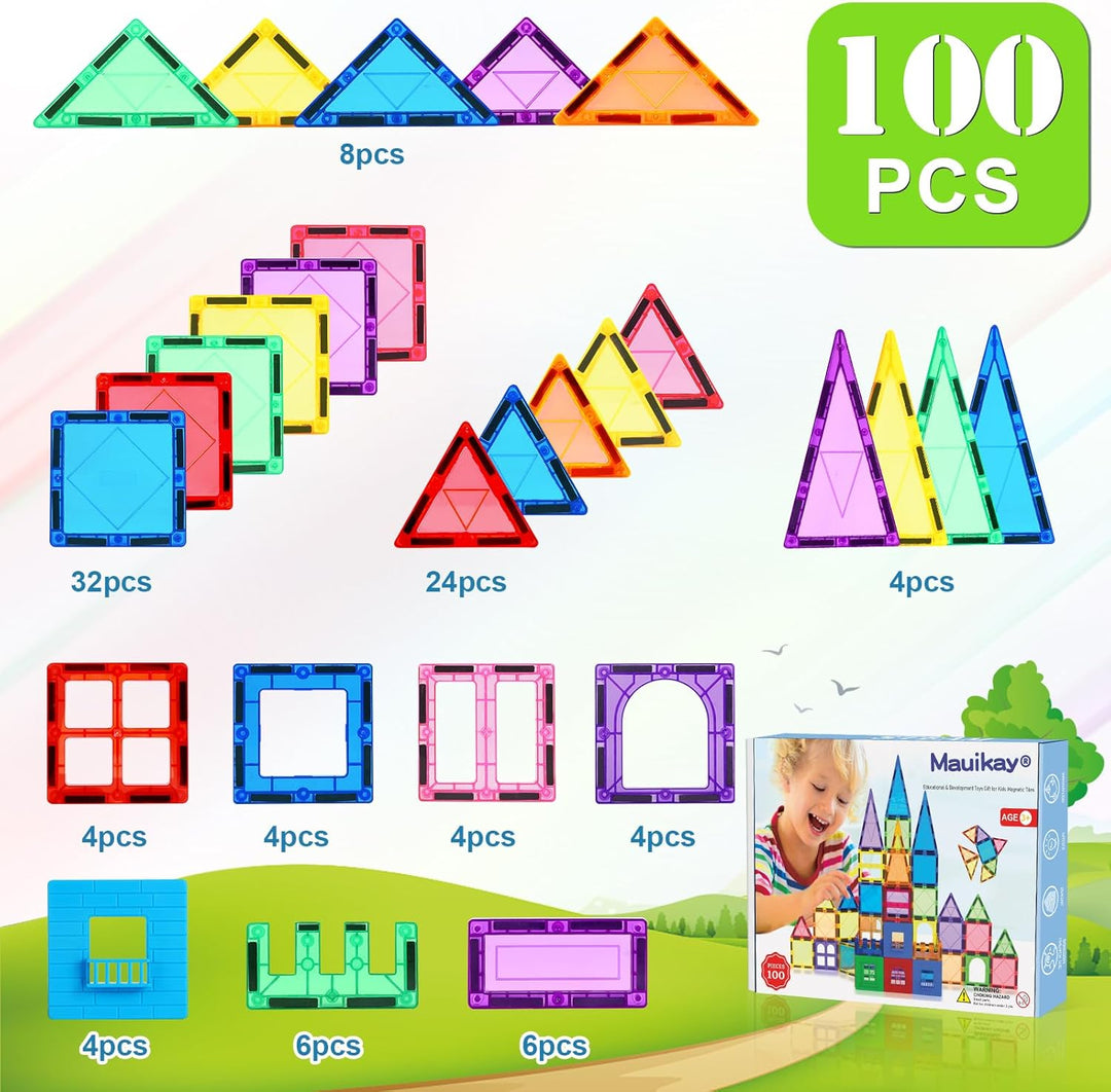 Magnetische Bausteine Kinderspielzeug 100 Teile STEM Magnetbausteine Bauspielzeug Magnet Spielzeug f
