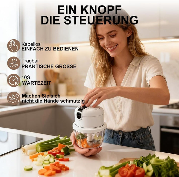 Elektrischer Küchenzerkleinerer, 350ml Zwiebel Zerkleinerer Elektrisch, USB-Aufladung, Kabelloser Ze