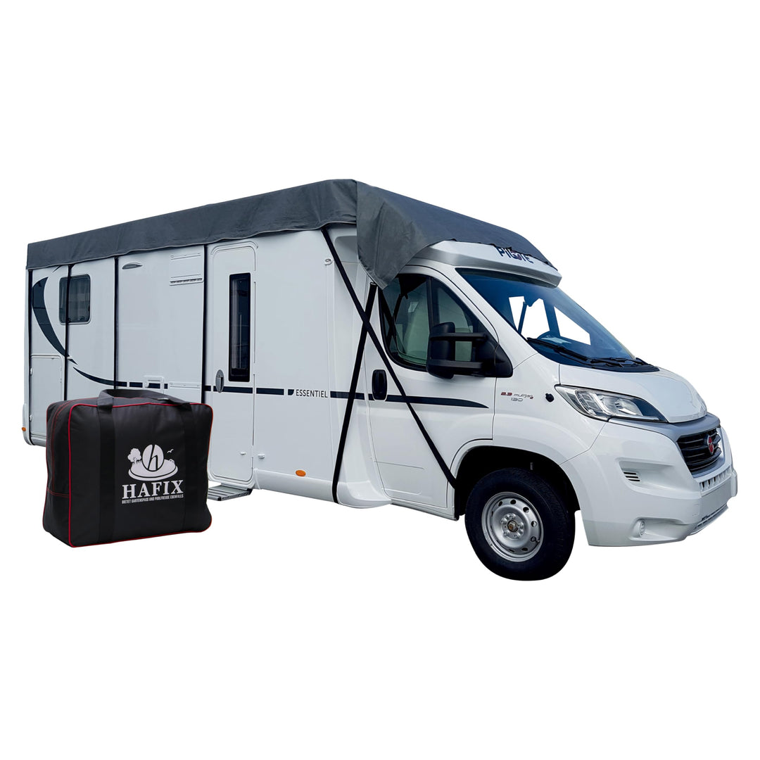 Wohnwagen Schutzhülle - Wetterfeste 3-lagige Halbgarage in Grau, Grösse 650x300cm, 155g/m² - Wohnwag