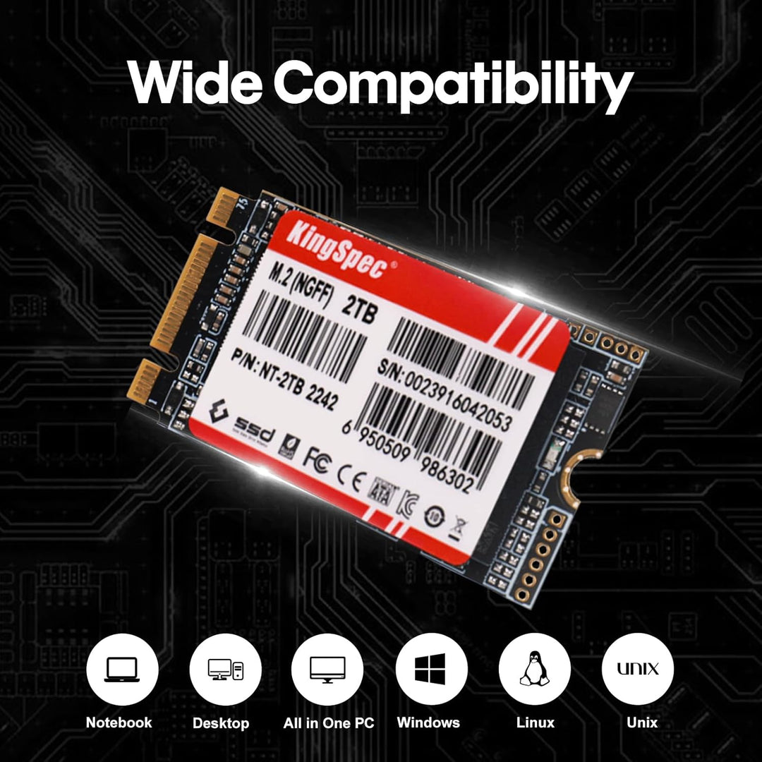 KingSpec NT-2242 SSD 2TB M.2 SATA III Bis zu 520 MB/s, 2242 Grösse SATA-Protokol, für Mini-PCs/Ultra