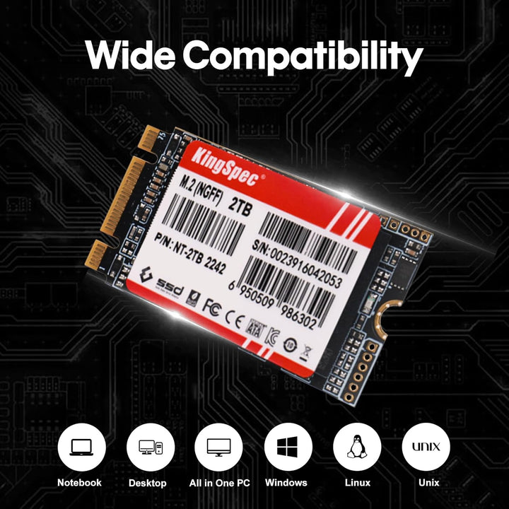 KingSpec NT-2242 SSD 2TB M.2 SATA III Bis zu 520 MB/s, 2242 Grösse SATA-Protokol, für Mini-PCs/Ultra