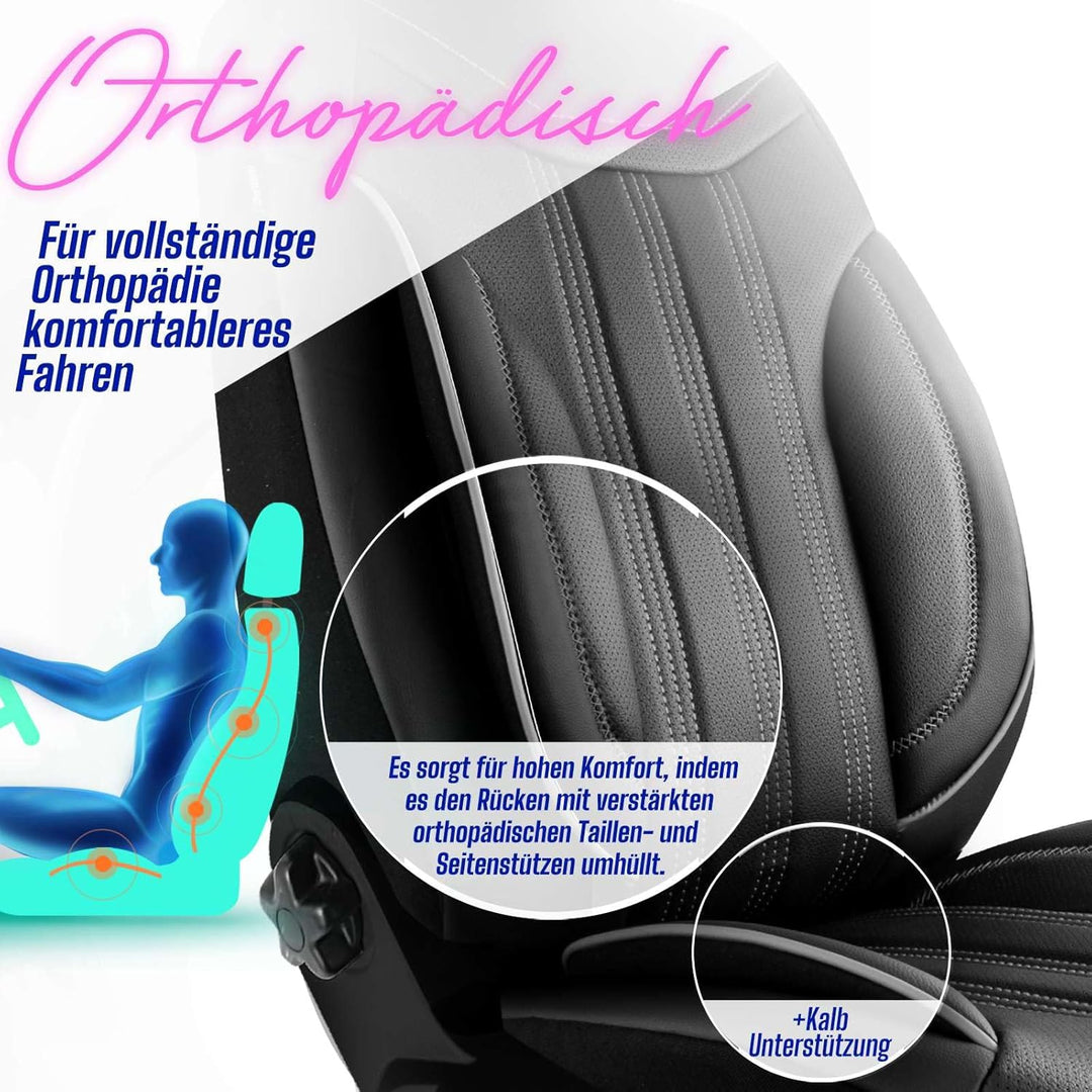 Autositzbezüge Universal für PKW & SUV – Premium Vordersitze Auto Sitzbezug aus Leder, Schwarz-Grau,