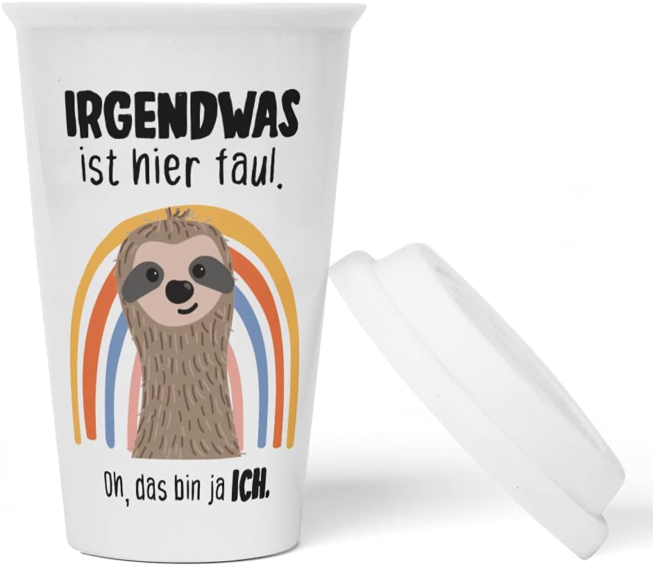 JUNIWORDS To-Go Becher mit Deckel, Irgendwas ist hier faul. Oh, das bin ja ich