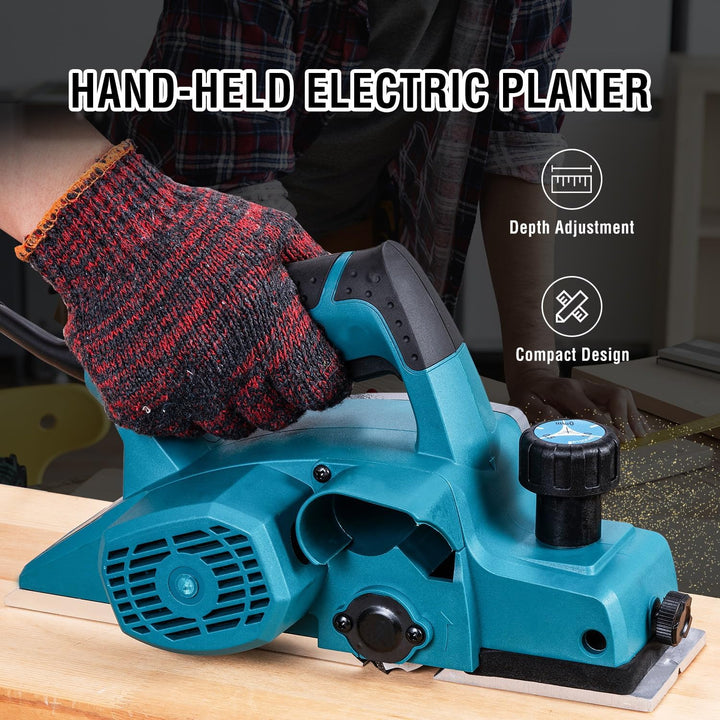 KATSU Tools Elektrohobel, 600 W, handgeführter, kabelgebundener Holzhobel, 82 mm Hobelbreite, 2 mm S
