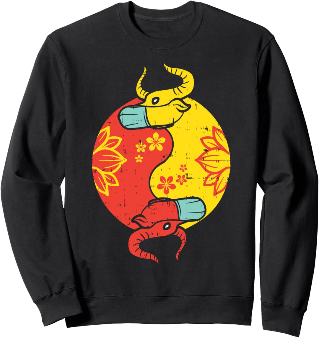 Yin Yang Bull Ox Mask Lunar Chinese New Year Quarantine Gift Sweatshirt