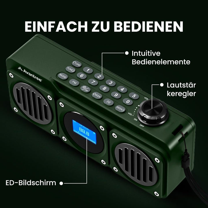 Avantree Boombyte - FM Kleins Radio mit Bluetooth Lautsprecher Tragbares mit kraftvollem Sound, Ster