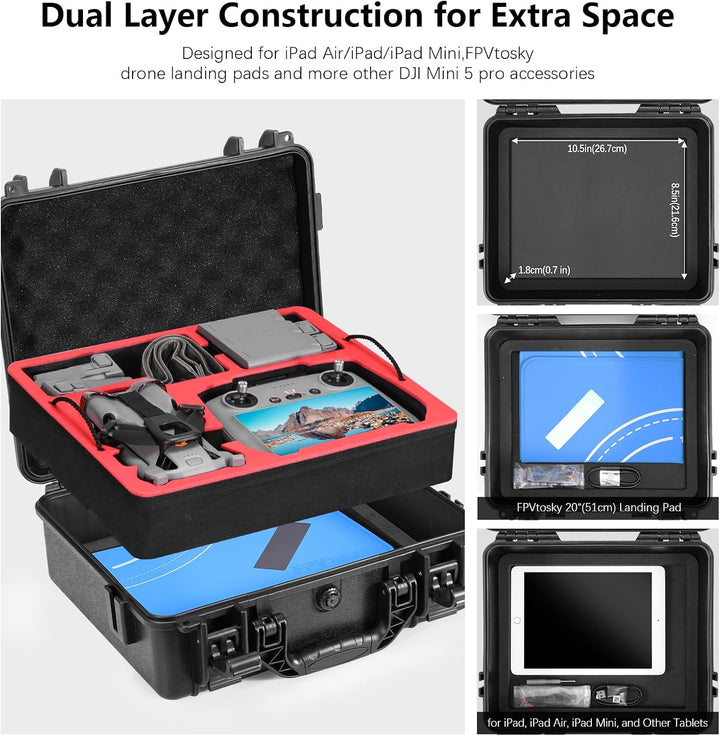 FPVtosky Wasserdicht Koffer für DJI Mini 5 Pro/Fly More Combo, Zweilagig Tasche für Mavic Mini 5 Pro