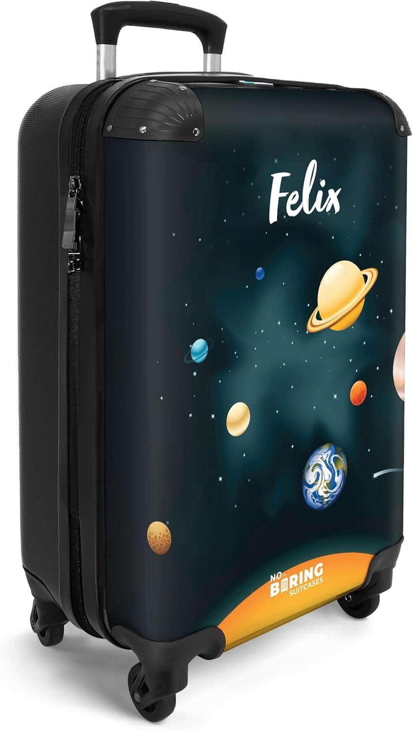 NoBoringSuitcases.com® Kinderkoffer Jungen Personalisiert - Koffer Kinder - Hartschalenkoffer Planet