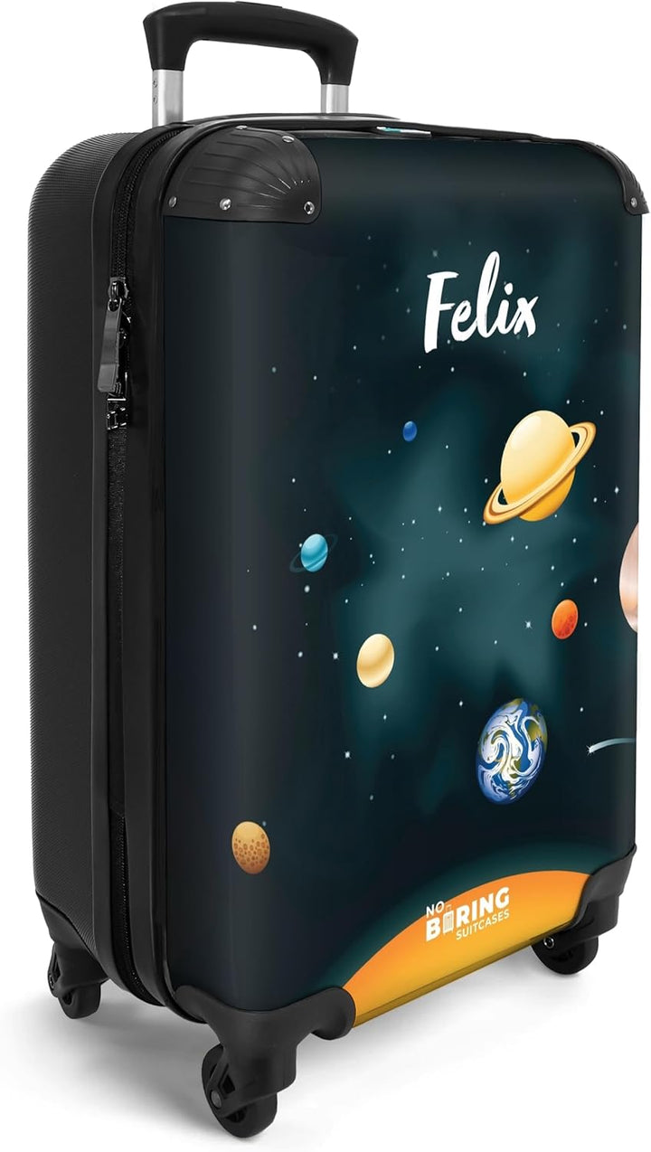 NoBoringSuitcases.com® Kinderkoffer Jungen Personalisiert - Koffer Kinder - Hartschalenkoffer Planet
