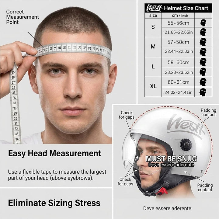 Westt Jethelm mit Visier ECE 22.06 – Leichter Motorradhelm für Damen und Herren – Roller Helm Mopedh