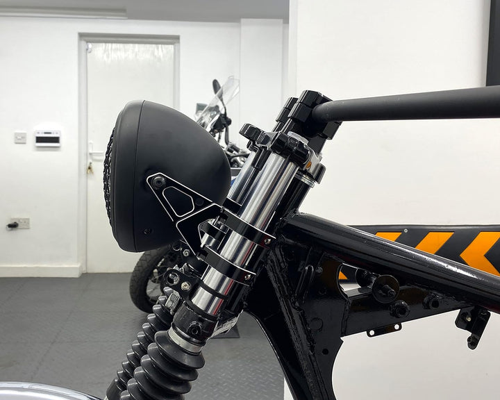 Alchemy Parts 7.7" Mattschwarz Netz Grill H4 55w Metall Projekt Motorrad Scheinwerfer Retro Vintage