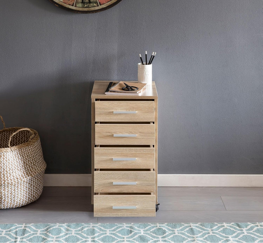 Wohnling Rollcontainer Sonoma 33 x 63 x 38 cm Holz Schubladenschrank Schreibtisch, Büro Schrank mit