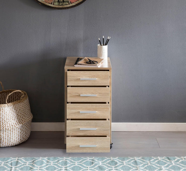 Wohnling Rollcontainer Sonoma 33 x 63 x 38 cm Holz Schubladenschrank Schreibtisch, Büro Schrank mit