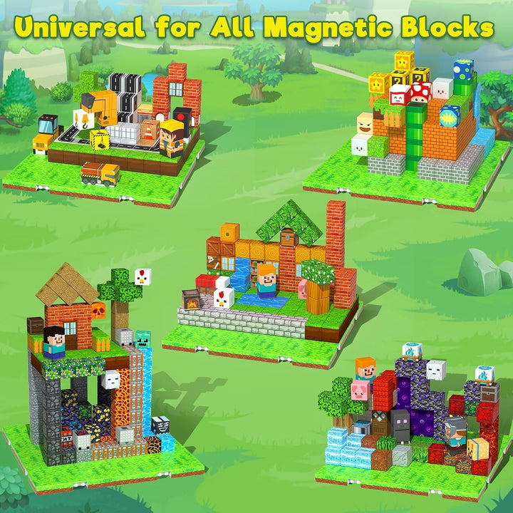 GraceDuck 4-teilig Magnetische Bausteine Grundplatte, Magnetic Blocks für STEM Spielzeug,Magnetic Bu