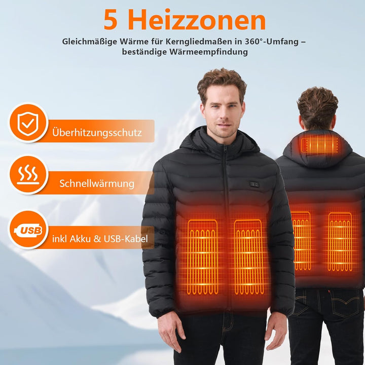 Mincoo Beheizbare Jacke Herren Damen, Winter Elektrische Herren Beheizte Jacke USB Lade Heizmantel M