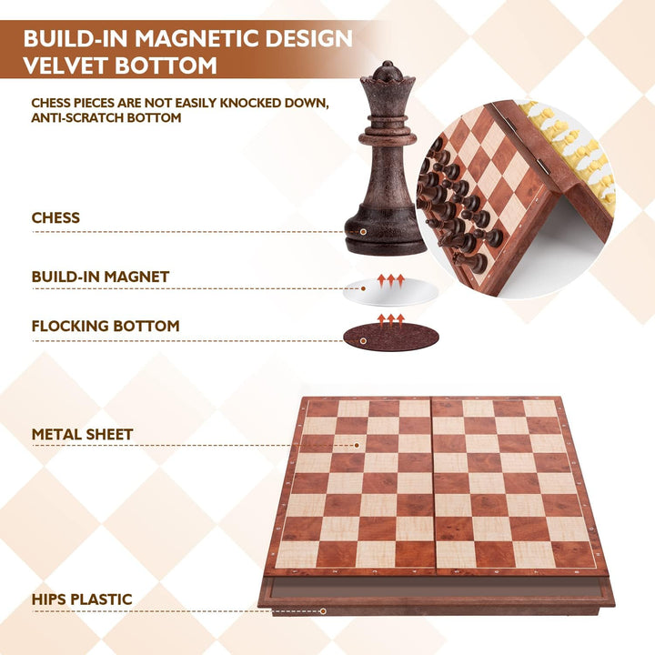 Peradix 2 in 1 Magnetisch Schachspiel für Kinder,Magnet Schachbrett&Dame, Klappbar Schach Reiseschac